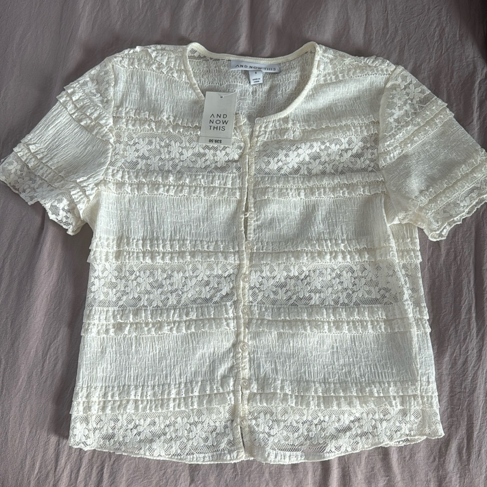 Lace button down top